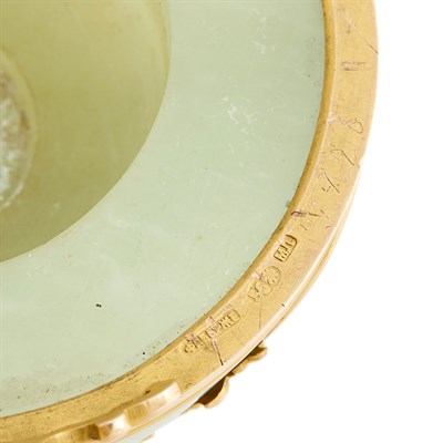 Lot 4 - Fabergé Jeweled Gold-Mounted Bowenite...