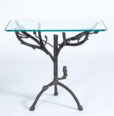 Lot 423 - Giacometti Style Patinated Metal and Glass...