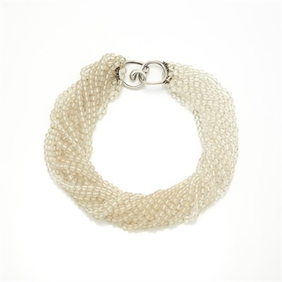 Lot 112 - Angela Cummings Multistrand Rock Crystal Bead Torsade Necklace with Silver Clasp
