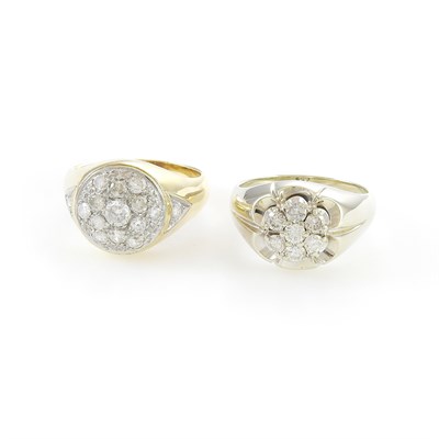 Lot 92 - Two Yellow and White Gold and Diamond Rings