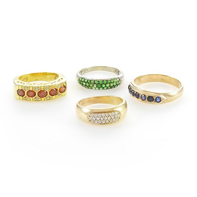Lot 110 - Gold and Diamond Band Ring and Three Gilt-Metal, Simulated and Gem-Set Band Rings