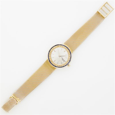 Lot 93 - Jules Jurgenson Gold, Diamond and Synthetic Sapphire Wristwatch, Retailed by Lucien Piccard