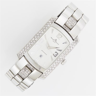 Lot 91 - Baume & Mercier Stainless Steel and White Sapphire Wristwatch