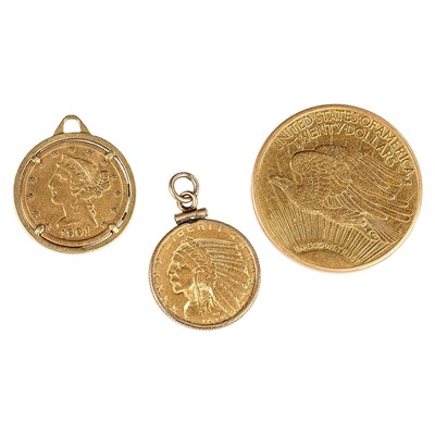 Lot 99 - Gold Coin and Two Gold Coin Charms