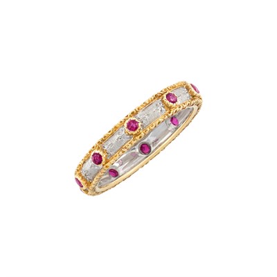 Lot 83 - Buccellati Two-Color Gold and Ruby Band Ring