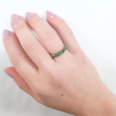 Lot 232 - Blackened Gold and Tsavorite Garnet Band Ring and Wide Silver Simulated Diamond Bombé Ring