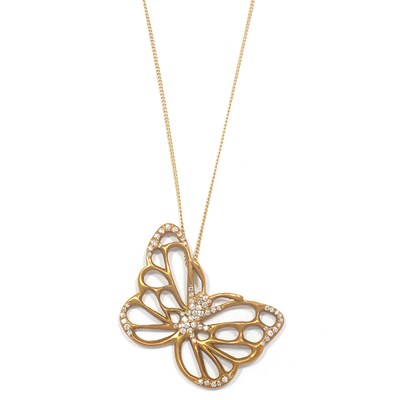 Lot 281 - Tiffany & Co., Angela Cummings Gold and Diamond Butterfly Pendant-Necklace