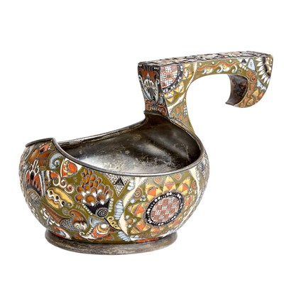 Lot 11 - Fabergé Silver-Gilt and Cloisonné Enamel Kovsh...