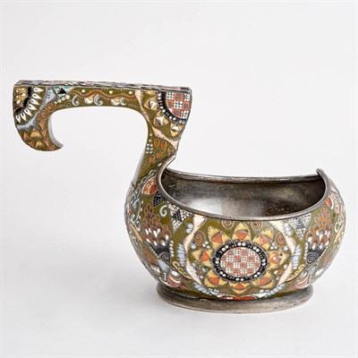 Lot 11 - Fabergé Silver-Gilt and Cloisonné Enamel Kovsh...