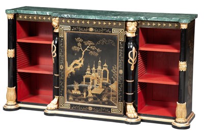 Lot 125 - Regency Style Faux Black Lacquer, Parcel-Gilt...