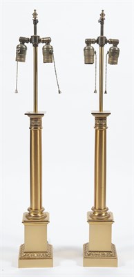 Lot 398 - Pair of French Brass Finish Columnar Lamps...
