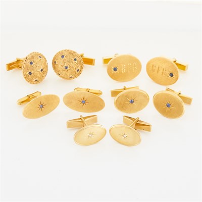 Lot 106 - Five Pairs of Gold, Sapphire and Diamond Cufflinks