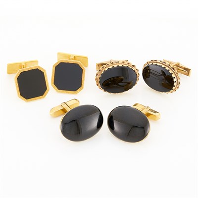 Lot 115 - Three Pairs of Gold and Black Onyx Cufflinks