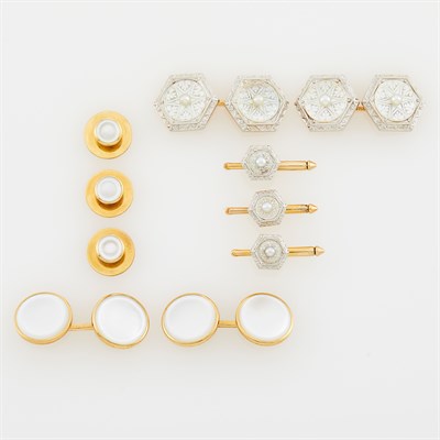 Lot 105 - Two Gold, Mother-of-Pearl and Pearl Dress Sets