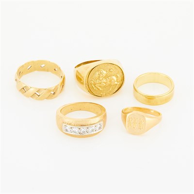 Lot 114 - Five Gold and Diamond Rings