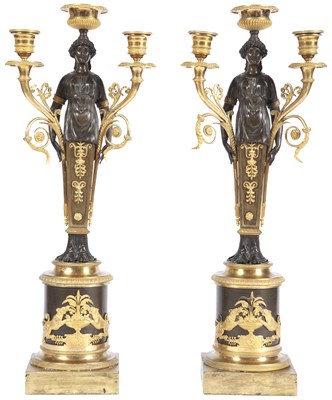 Lot 418 - Pair of Empire Gilt and Patinated-Bronze...