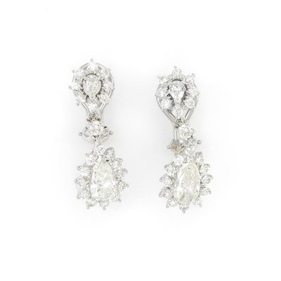 Lot 245 - Pair of White Gold and Diamond Pendant-Earrings
