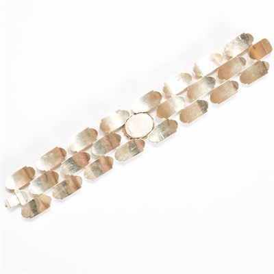 Lot 259 - Wide Three Row Gold and Diamond Link Bracelet-Watch