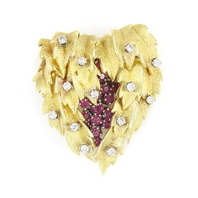 Lot 144 - Erwin Pearl Gold, Ruby and Diamond Heart Pendant