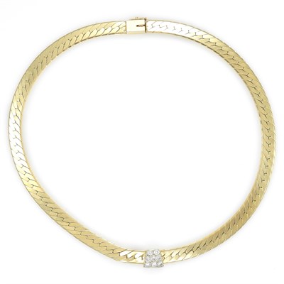 Lot 179 - Gold and Diamond Necklace and Two-Color Gold and Diamond Bracelet