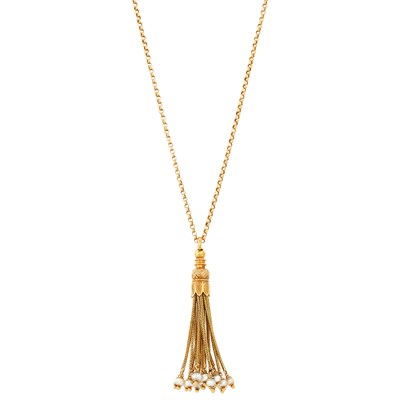 Lot 161 - Antique Gold and Pearl Tassel Pendant with Low Karat Gold Chain