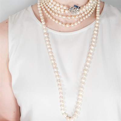 Lot 63 - Three Semi-Baroque Cultured Pearl Necklaces and Pair of Pendant-Earrings