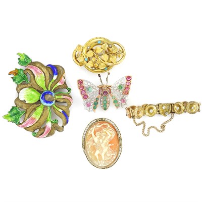 Lot 189 - Group of Gold, Low Karat Gold, Metal, Diamond, Colored Stone and Enamel Jewelry