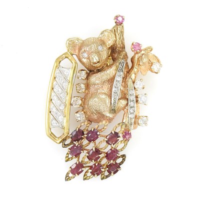 Lot 170 - Gold, Ruby and Diamond Koala Bear Brooch