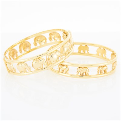 Lot 268 - Pair of Gold Elephant Bangle Bracelets