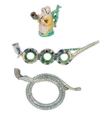 Lot 244 - Two Staffordshire Pearlware Novelty Pipes...
