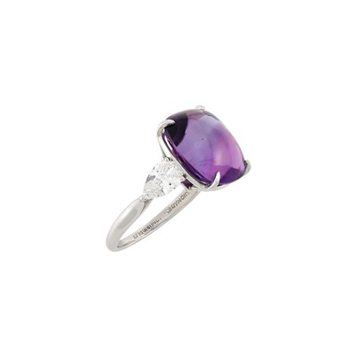 Lot 234 - Platinum, Cabochon Amethyst and Diamond Ring