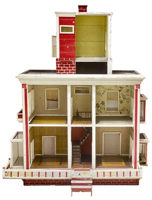 Lot 119 - Red- and White-Painted Parquetry and Wallpaper-...