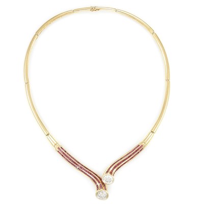 Lot 41 - Gold, Ruby and Diamond Bypass Necklace