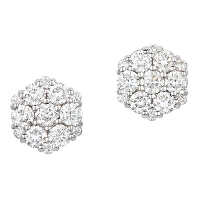 Lot 50 - Pair of White Gold and Diamond Cluster Stud Earrings