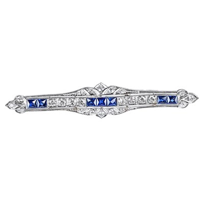Lot 213 - Platinum, Diamond and Sapphire Bar Pin
