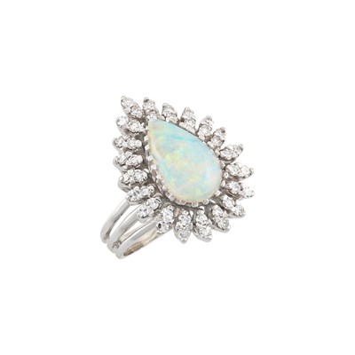 Lot 224 - White Gold, Opal and Diamond Ring