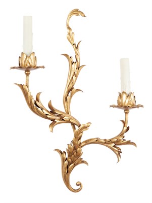 Lot 312 - French Gilt-Tôle Two-Light Wall Light by...