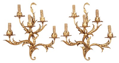 Lot 313 - Pair of French Gilt-Tôle Five-Light Wall...