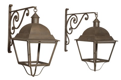 Lot 317 - Pair of French Iron Hanging Lanterns with...