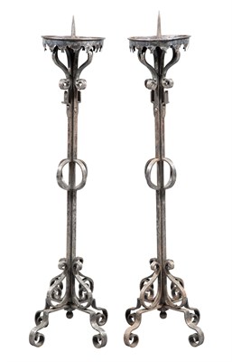 Lot 315 - Pair of French Wrought-Iron Standing Pricket...