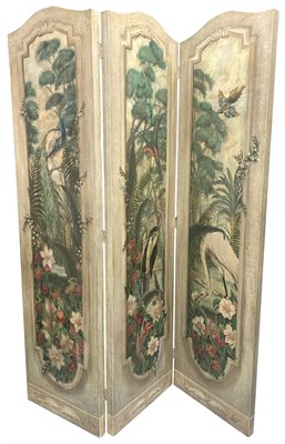 Lot 269 - Painted Canvas Three-Panel Screen Each panel...
