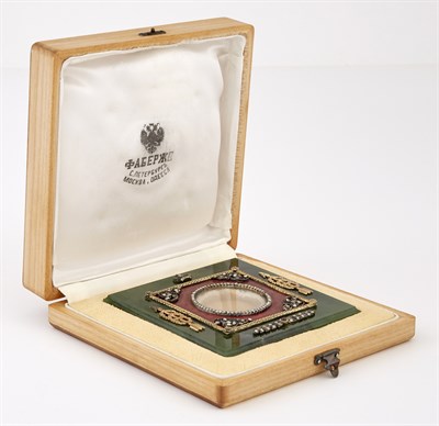 Lot 86 - Fabergé Style Jeweled Silver-Gilt, Guilloché...