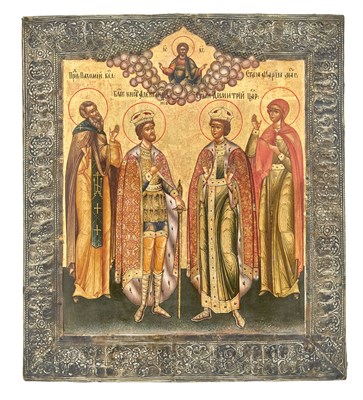 Lot 28 - Russian Silvered Metal-Mounted Icon of St....