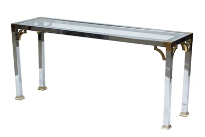 Lot 6 - Chrome, Glass and Brass Console In the style...