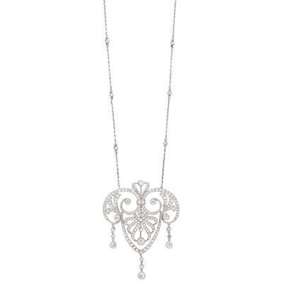 Lot 66 - Platinum and Diamond Pendant with White Gold Chain