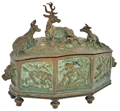 Lot 191 - Patinated Bronze Octagonal Covered Box Height...