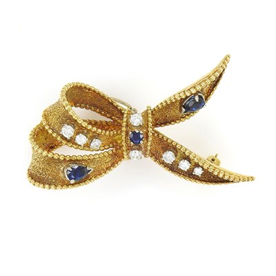 Lot 15 - Gold, Diamond and Sapphire Bow Brooch