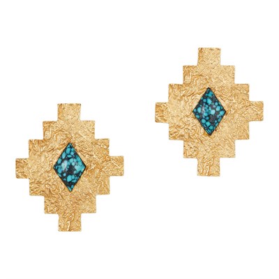 Lot 276 - Hammerman Brothers Pair of Gold and Turquoise Earclips