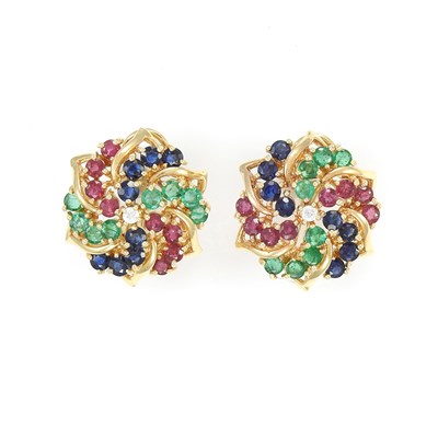 Lot 40 - Pair of Gold, Gem-Set and Diamond Earrings