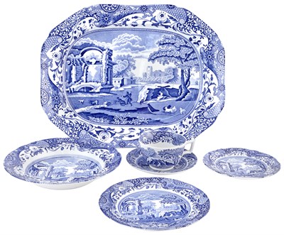 Lot 102 - Spode Blue Italian Pattern Transfer Decorated...